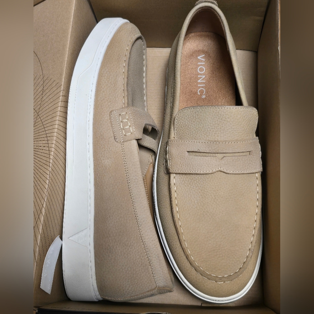 Vionic Men's Suede Loafers in Beige with White Sole - Picture 6 of 7